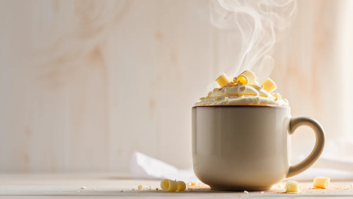 Bebida quente servida em caneca sobre a mesa